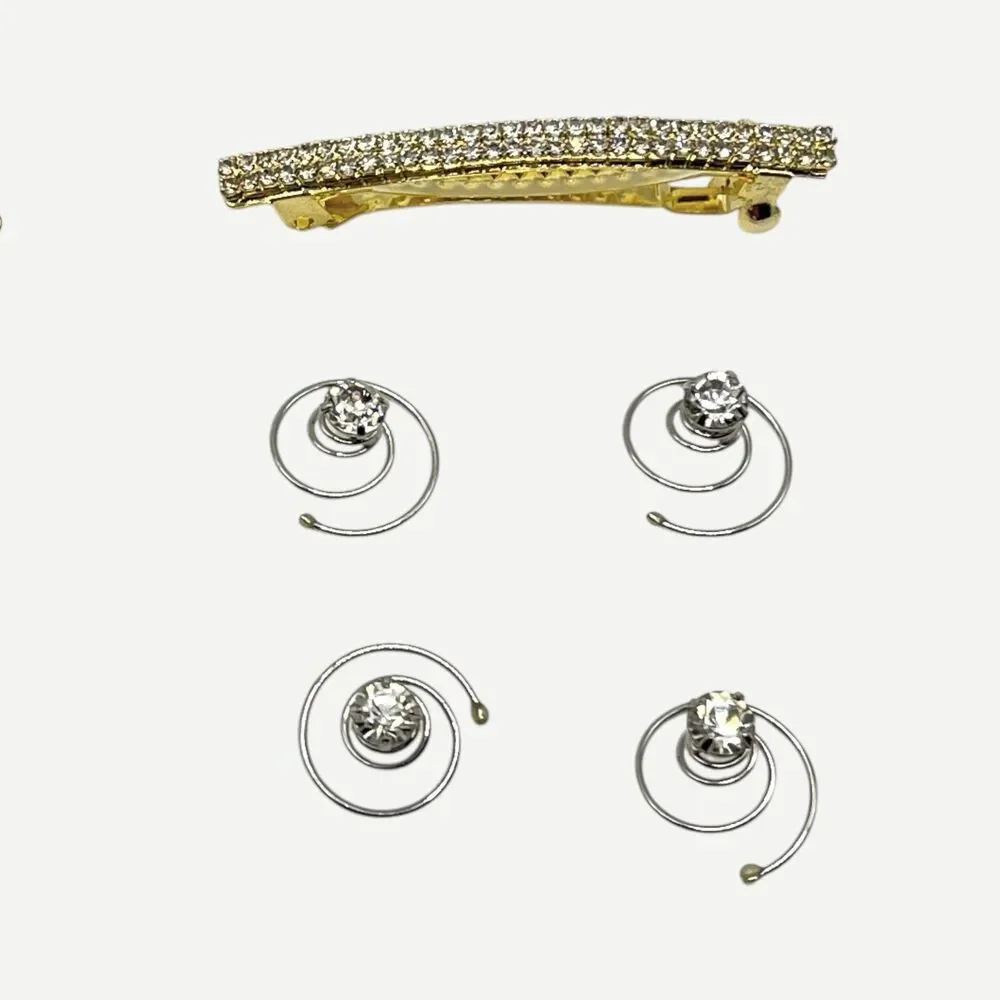 Vtg Retro Hair Barrettes Clip Claw Pin Rhinestone Dragonfly Snowflake Flower Lot